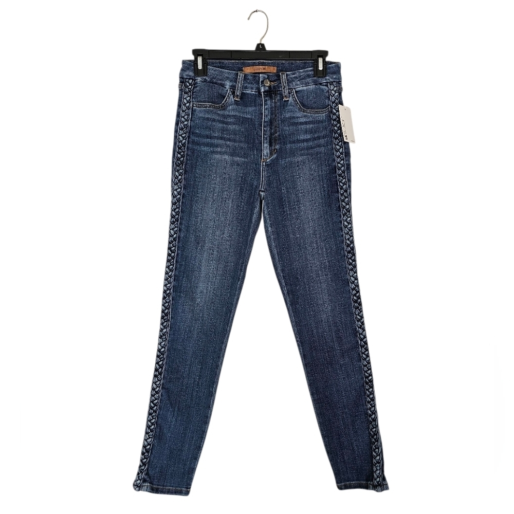 Joe's Jeans The Charlie High Rise Braided Trim Skinny Blue Jeans 28 NWT